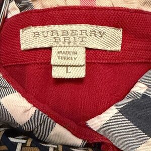 Burberry Red and Navy Plaid Button Down Shirt